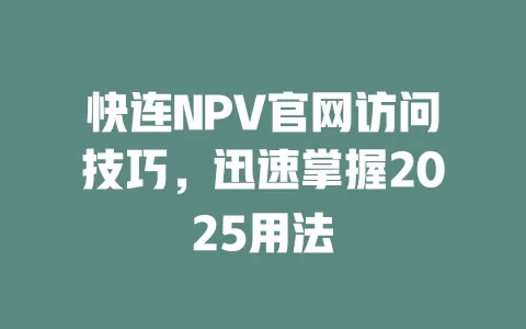 快连NPV官网访问技巧,迅速掌握2025用法 一